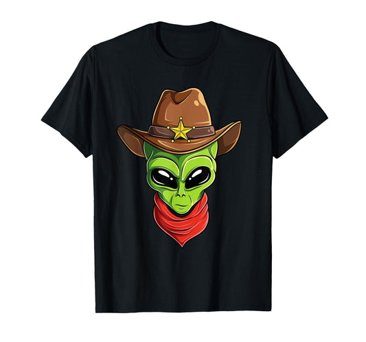 Funny Alien Space Extraterrestrial UFO Western Cowboy T-Shirt