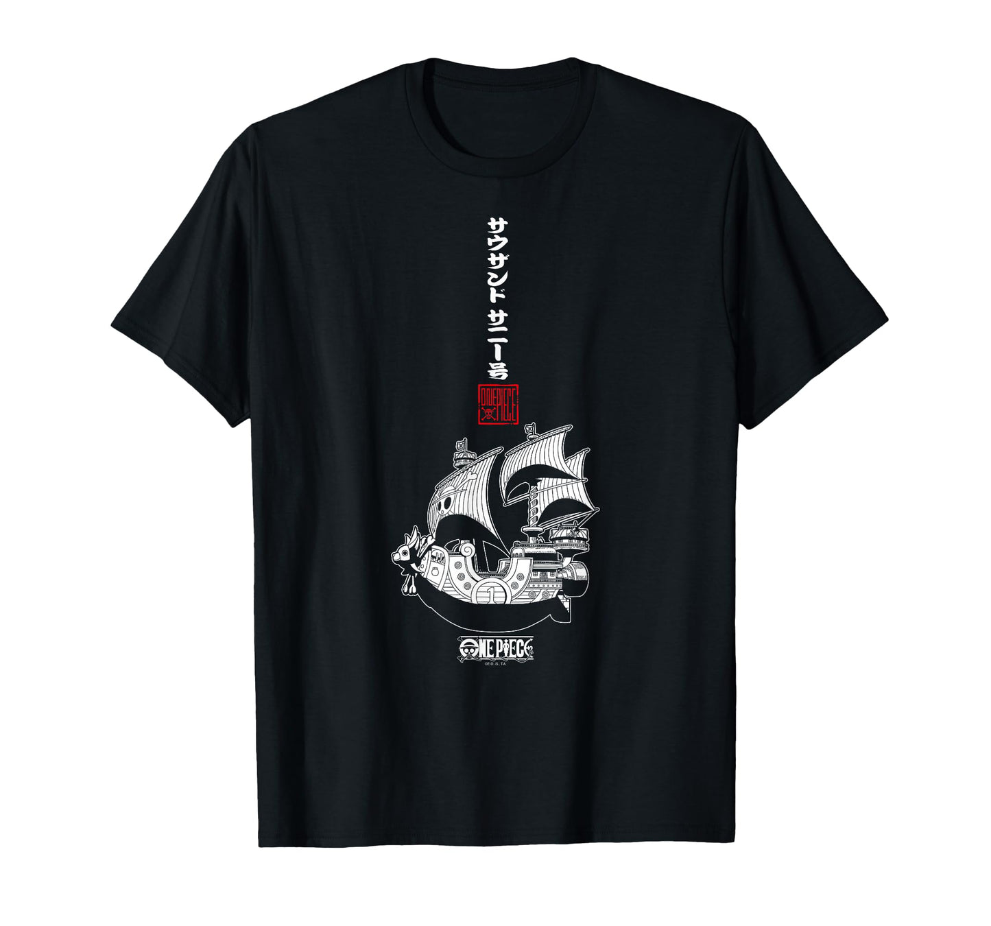 One Piece Anime Vertical Kanji Thousand Sunny Pirate Ship T-Shirt