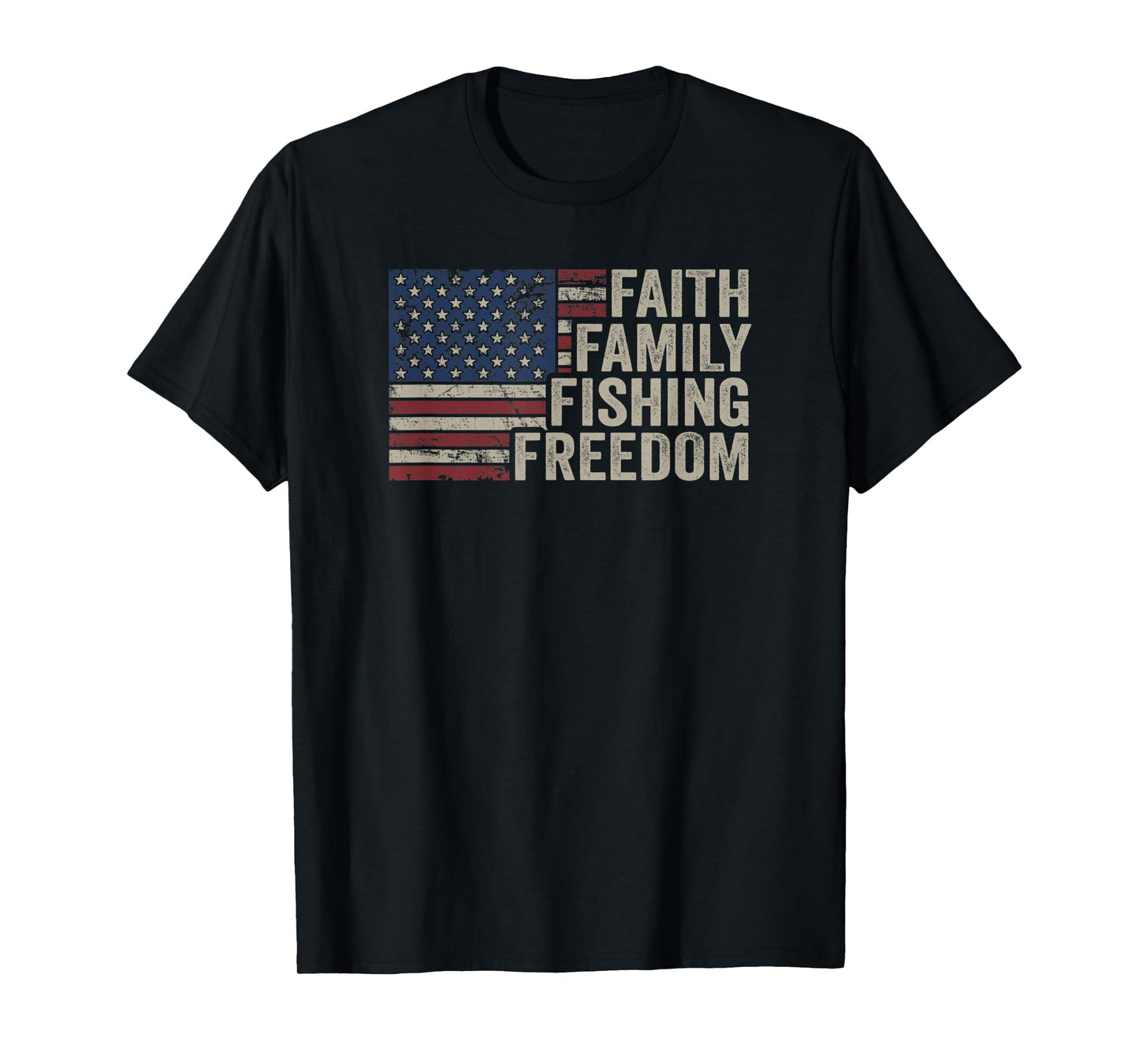 Faith Family Fishing Freedom - Funny Vintage Bass Fisherman T-Shirt