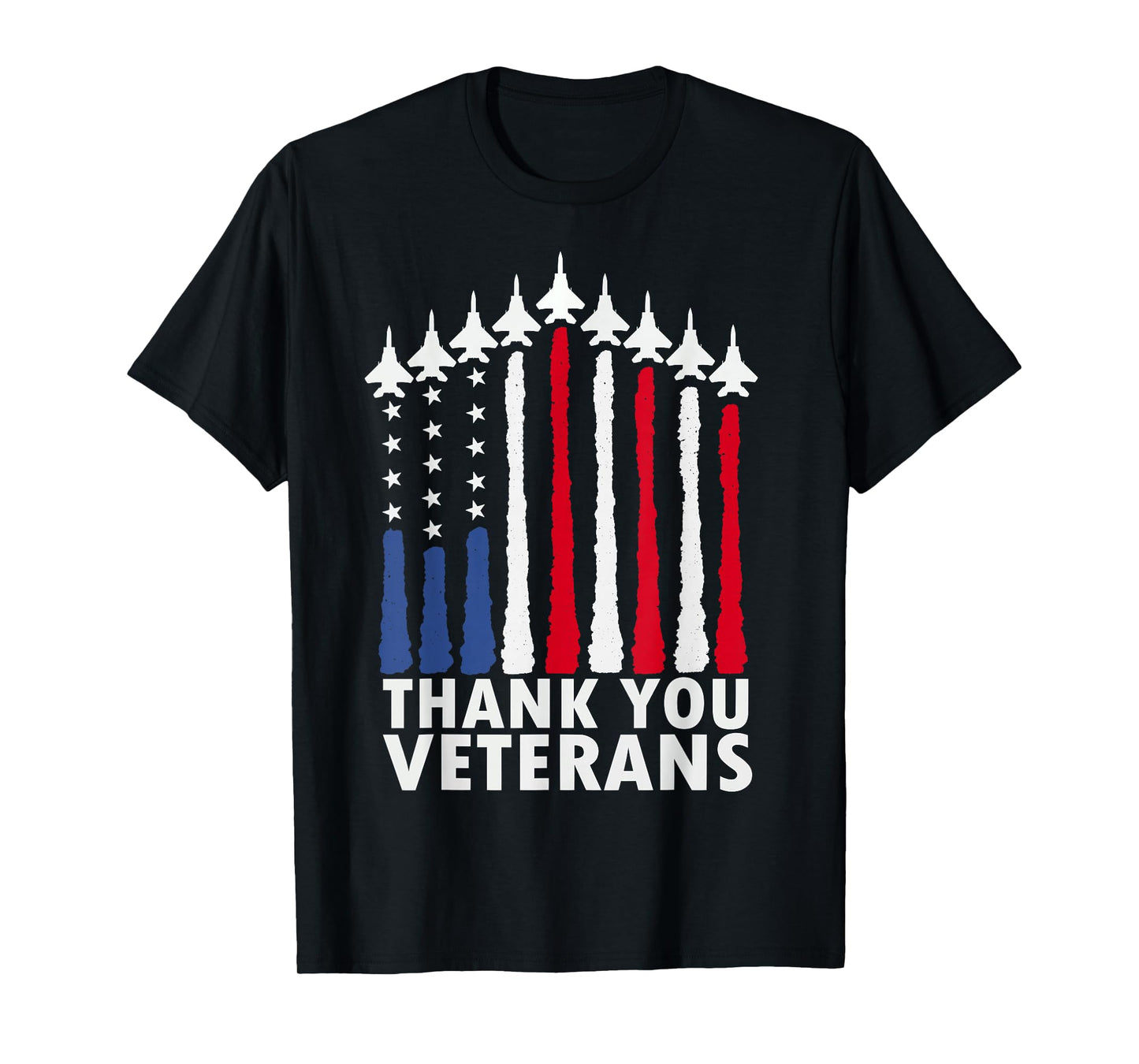 Patriotic Red White Blue USA Flag Fighter Jets Veterans Day T-Shirt
