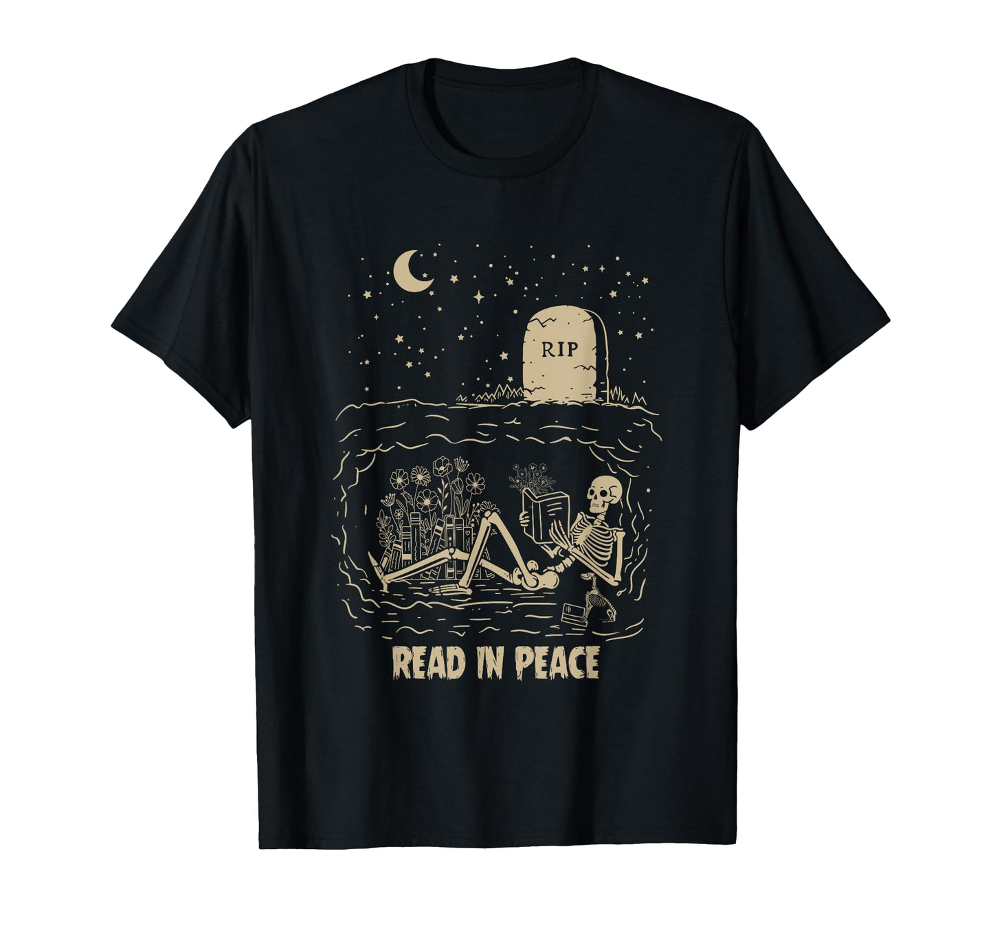 Read In Peace Skeleton Reading Books Funny Halloween T-Shirt