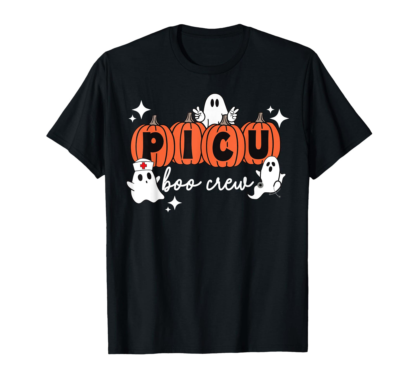 PICU Boo Crew Pumpkin Ghost Pediatric ICU Nurse Halloween T-Shirt