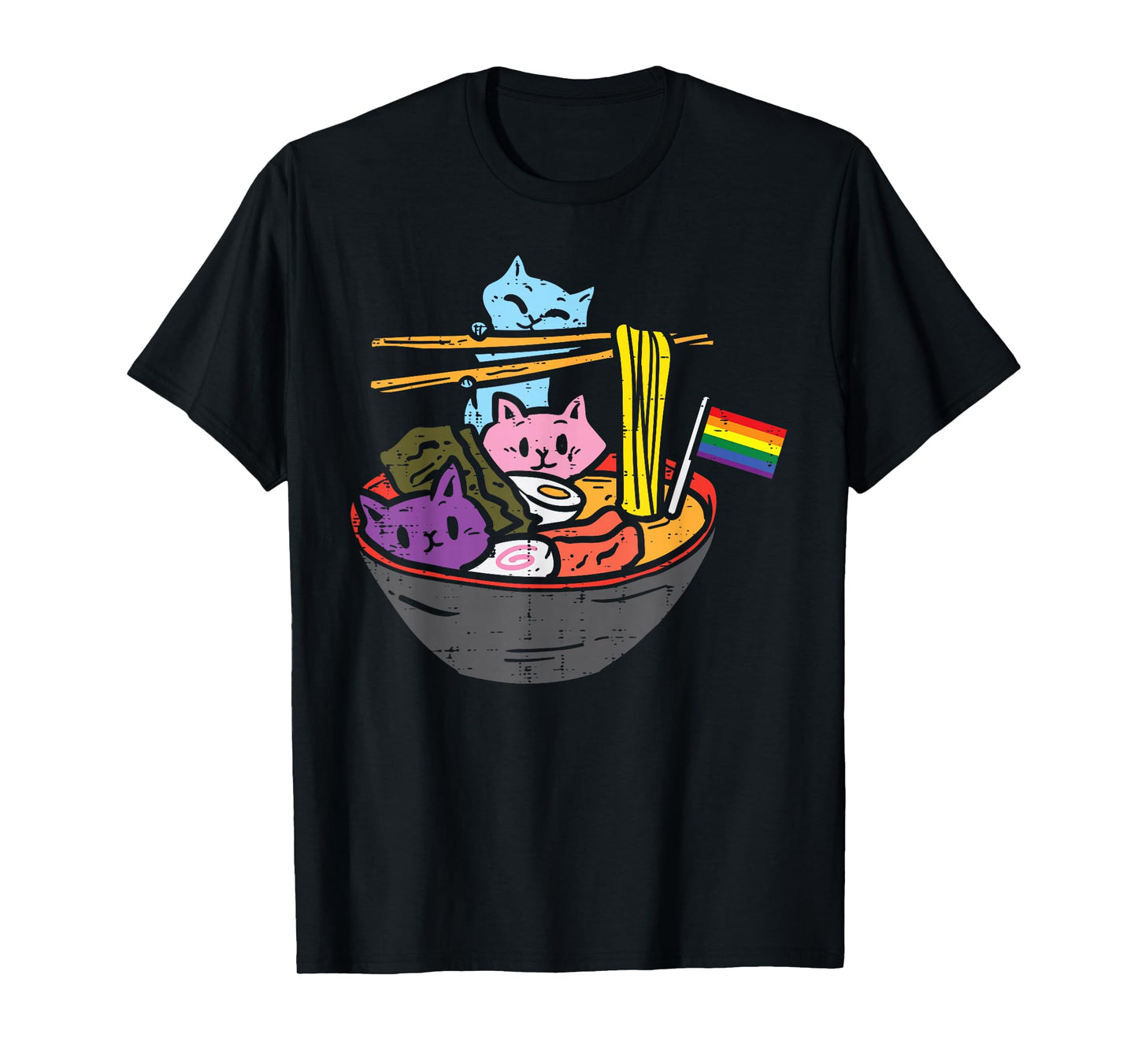 Rainbow Flag Cats Ramen Anime Gay Pride Month LGBTQ Ally T-Shirt