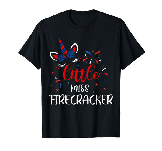 Girl Little Miss Firecracker 4th July USA Flag Teen Toddler T-Shirt
