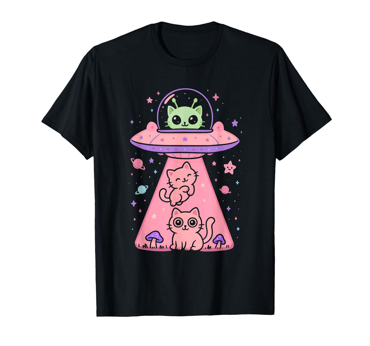 Cat UFO Cute Funny Kitty Kawaii Space Pink Spaceship Alien T-Shirt