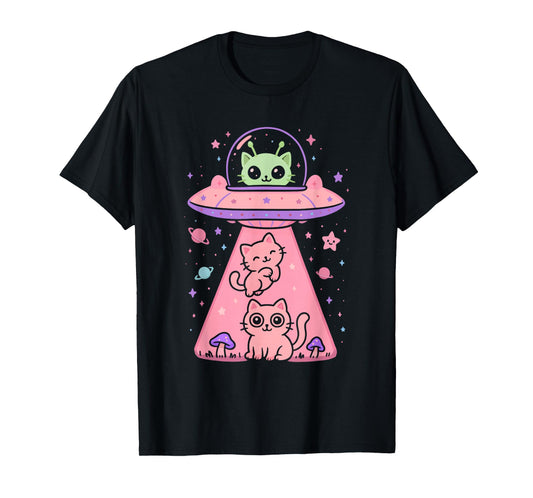 Cat UFO Cute Funny Kitty Kawaii Space Pink Spaceship Alien T-Shirt