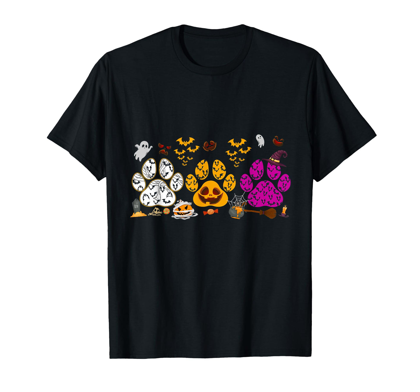 Funny Paw Print Halloween Dog Candy Pumpkin Ghost Dog Lovers T-Shirt