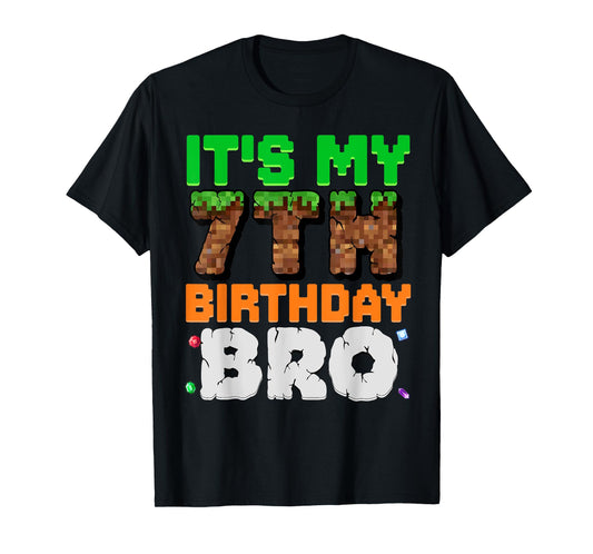 It's My 7th Birthday Bro Pixel Game 7 Year Old Birthday Boy T-Shirt