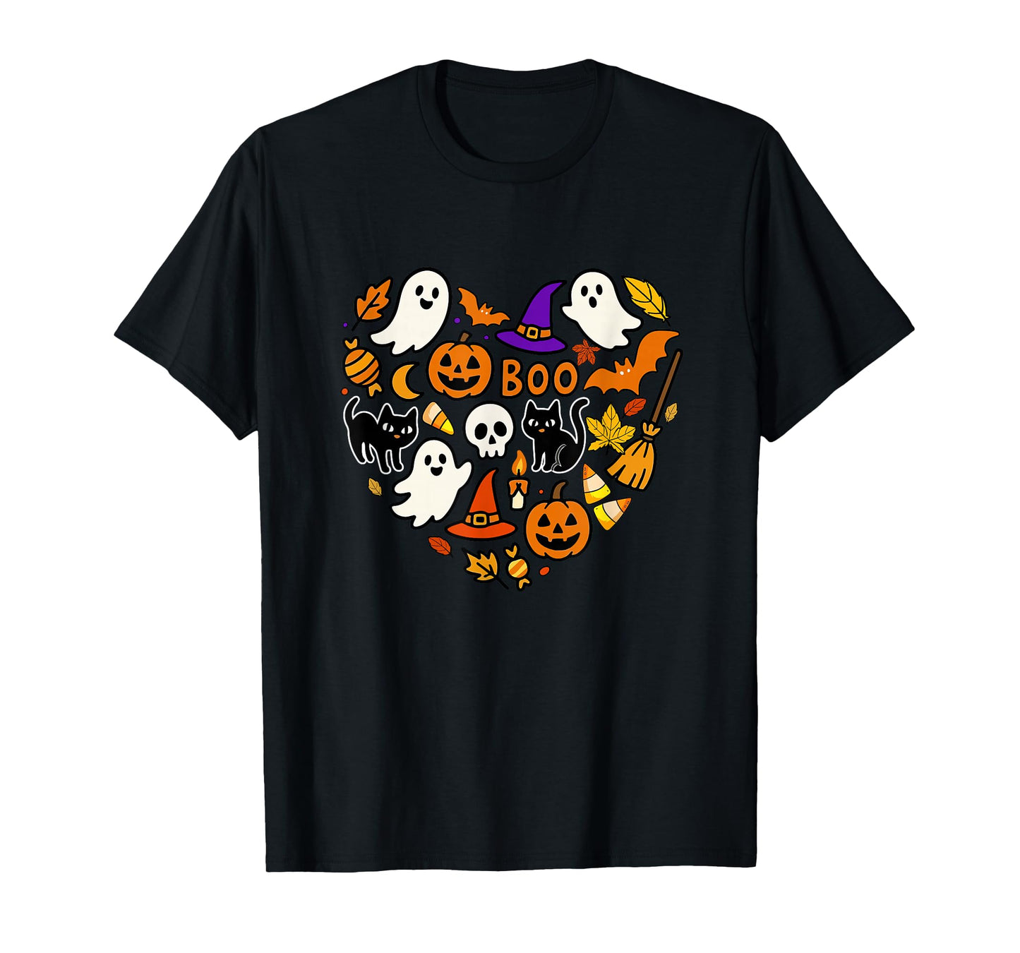 Group Cats Boo Ghosts Candy Corns Halloween Heart Shape T-Shirt