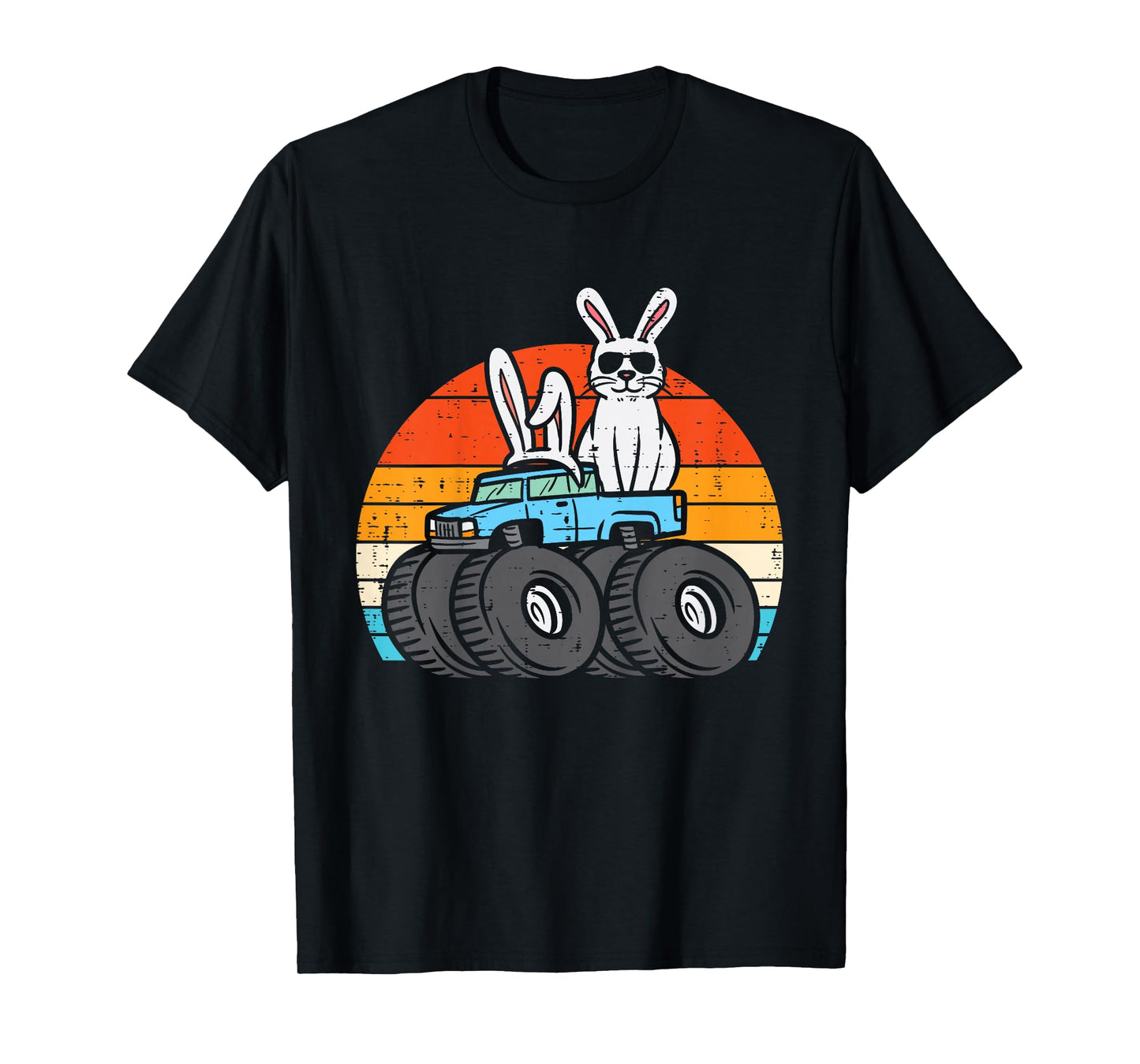 Kids Easter Bunny Rabbit Monster Trucks Retro Boys Kids Toddler T-Shirt