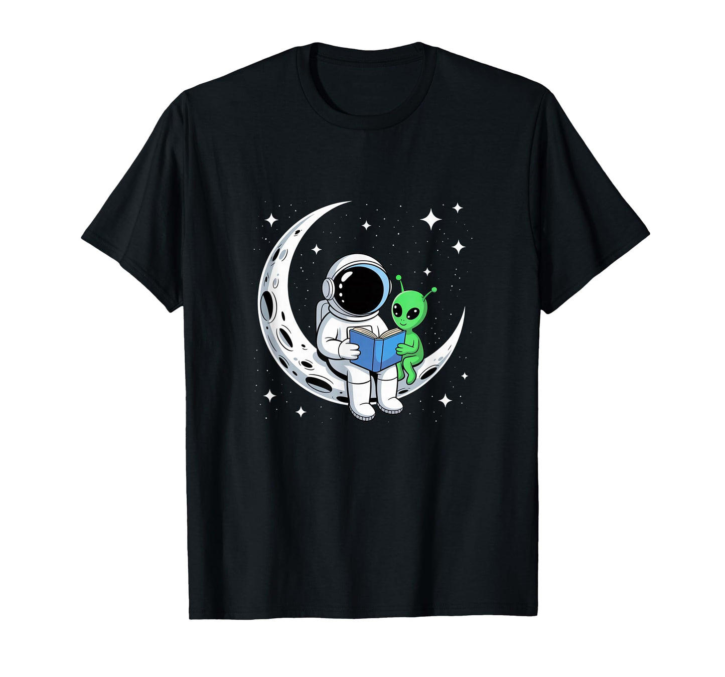 Astronaut Reading Book to Alien Moon Space Astronomy T-Shirt
