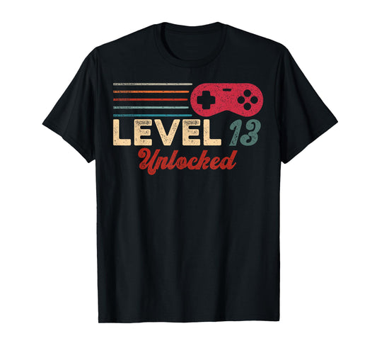 Retro Unlocked Level 13 Birthday Boy Video Game Controller T-Shirt