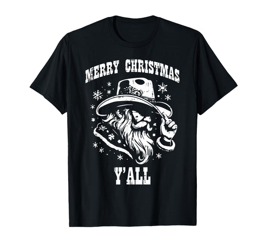 Merry Christmas Yall Santa Cowboy Xmas Country Men Women Kid T-Shirt