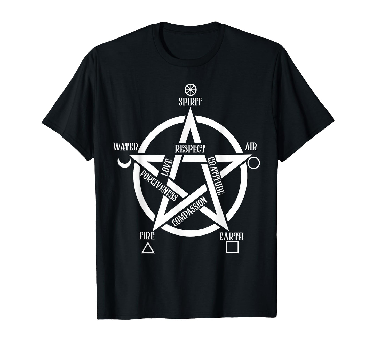 Spirit Water Fire Earth Air - Elemental Pentacle Witch T-Shirt