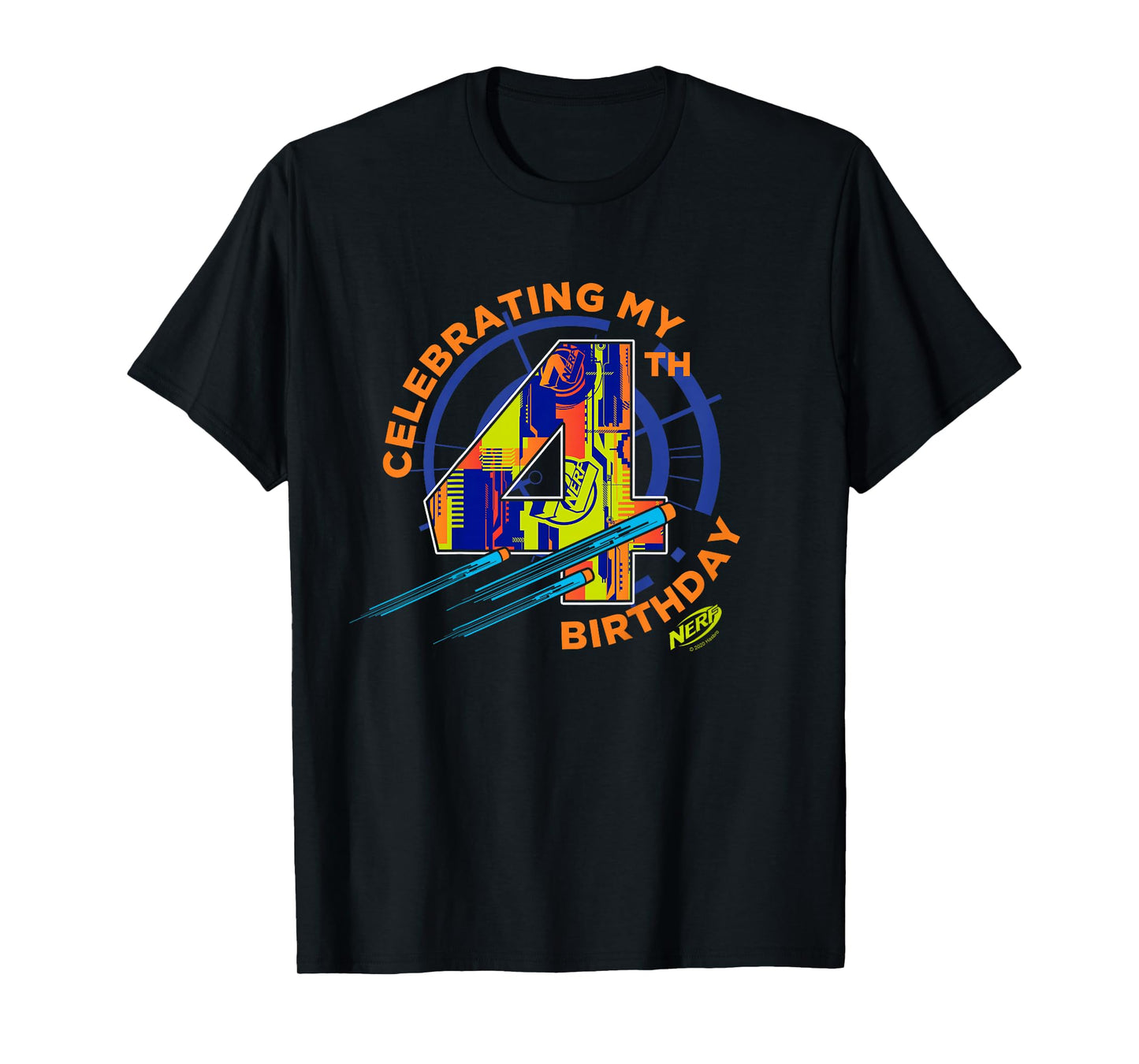 Nerf Birthday Celebrating My 4th Graphic Color Filled Logo T-Shirt