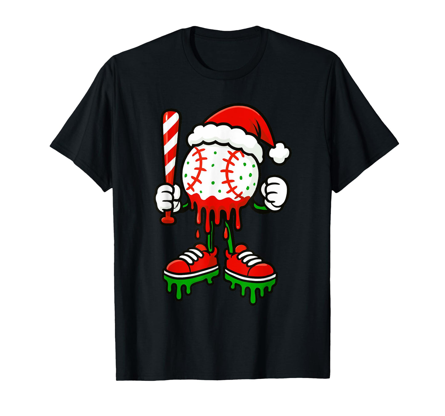 Ice Cream Drip Baseball Christmas Baseball Drip Candy Cane T-Shirt