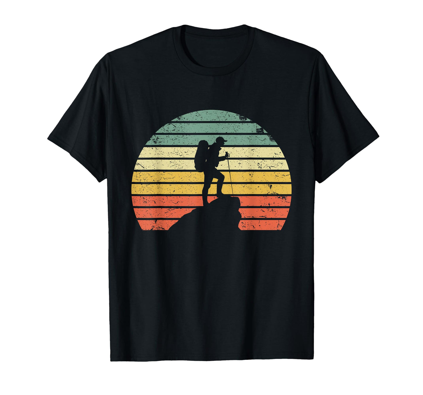 Vintage Hiking T Shirt Hiker on Rock Retro Sunset Silhouette T-Shirt