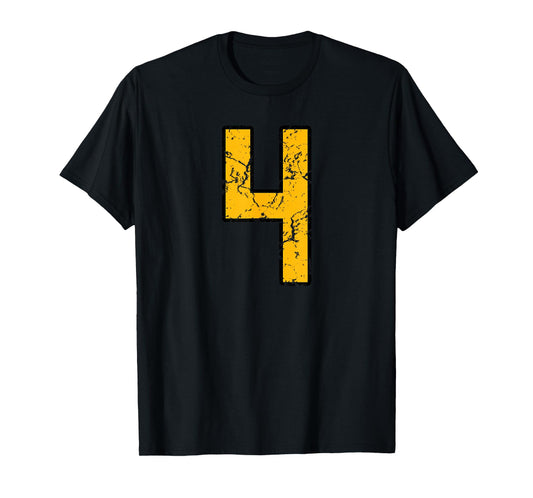 Gold and Black Sports Number 4 Jersey Uniform Player T-Shirt