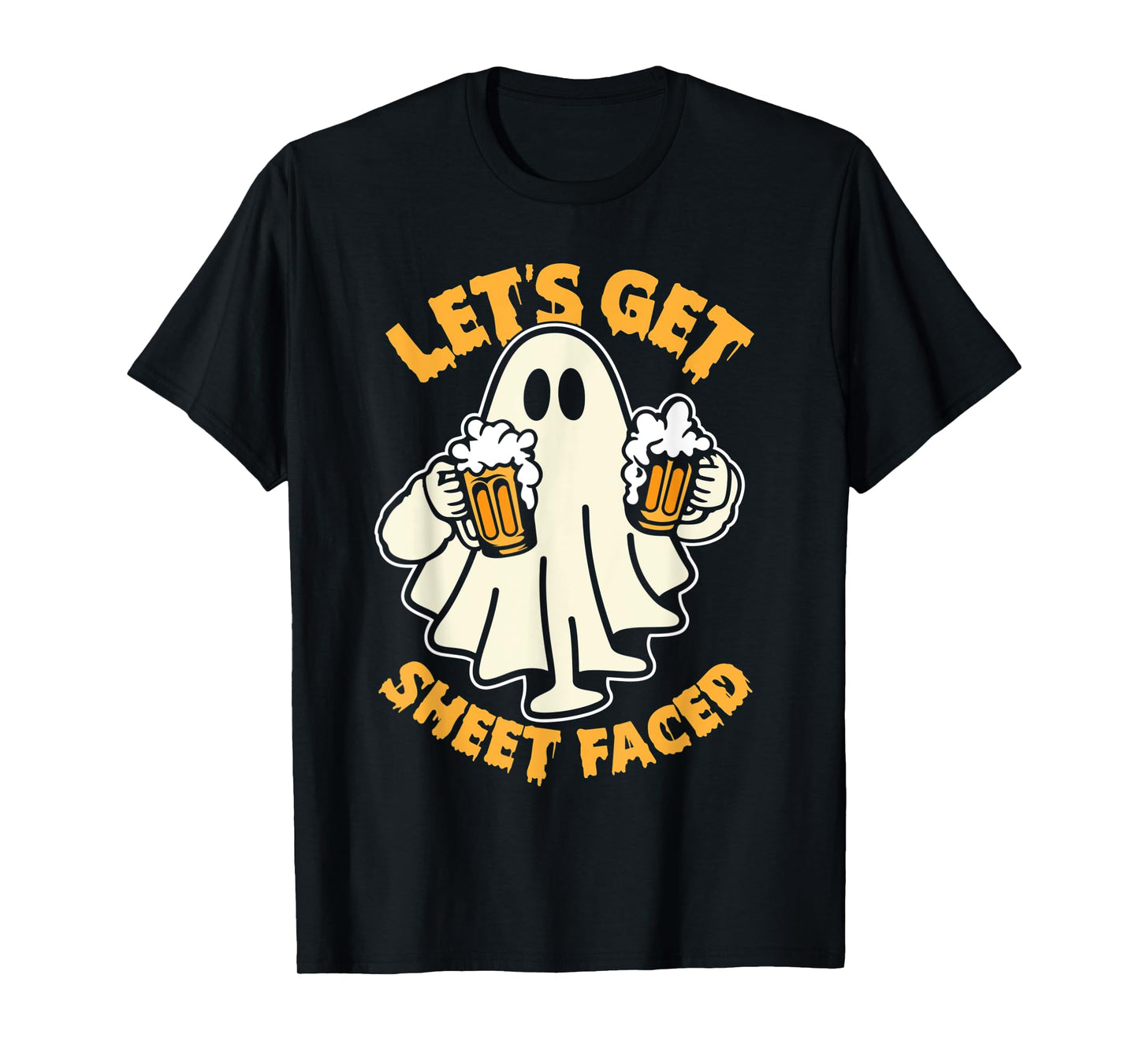 Let's Get Sheet Faced Funny Ghost Drinking Beer Halloween T-Shirt