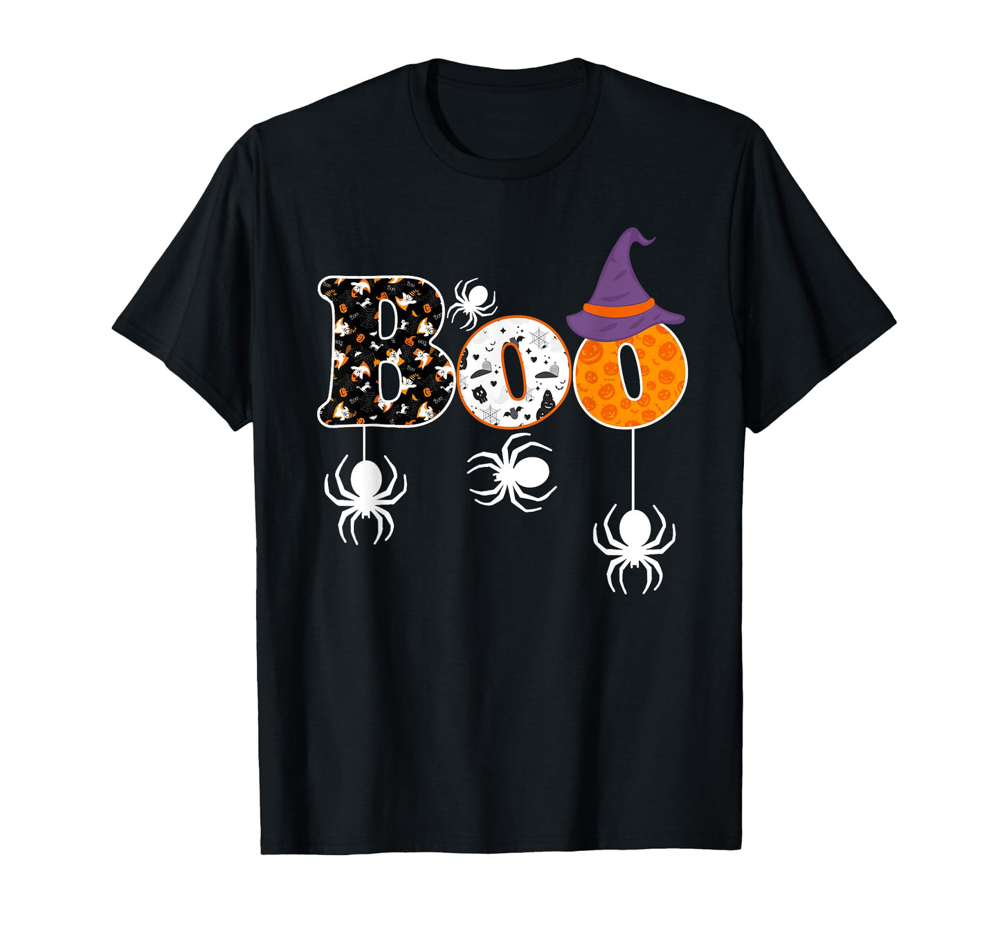 Boo Halloween Costume Spiders Ghosts Pumpkins & Witch Hat T-Shirt