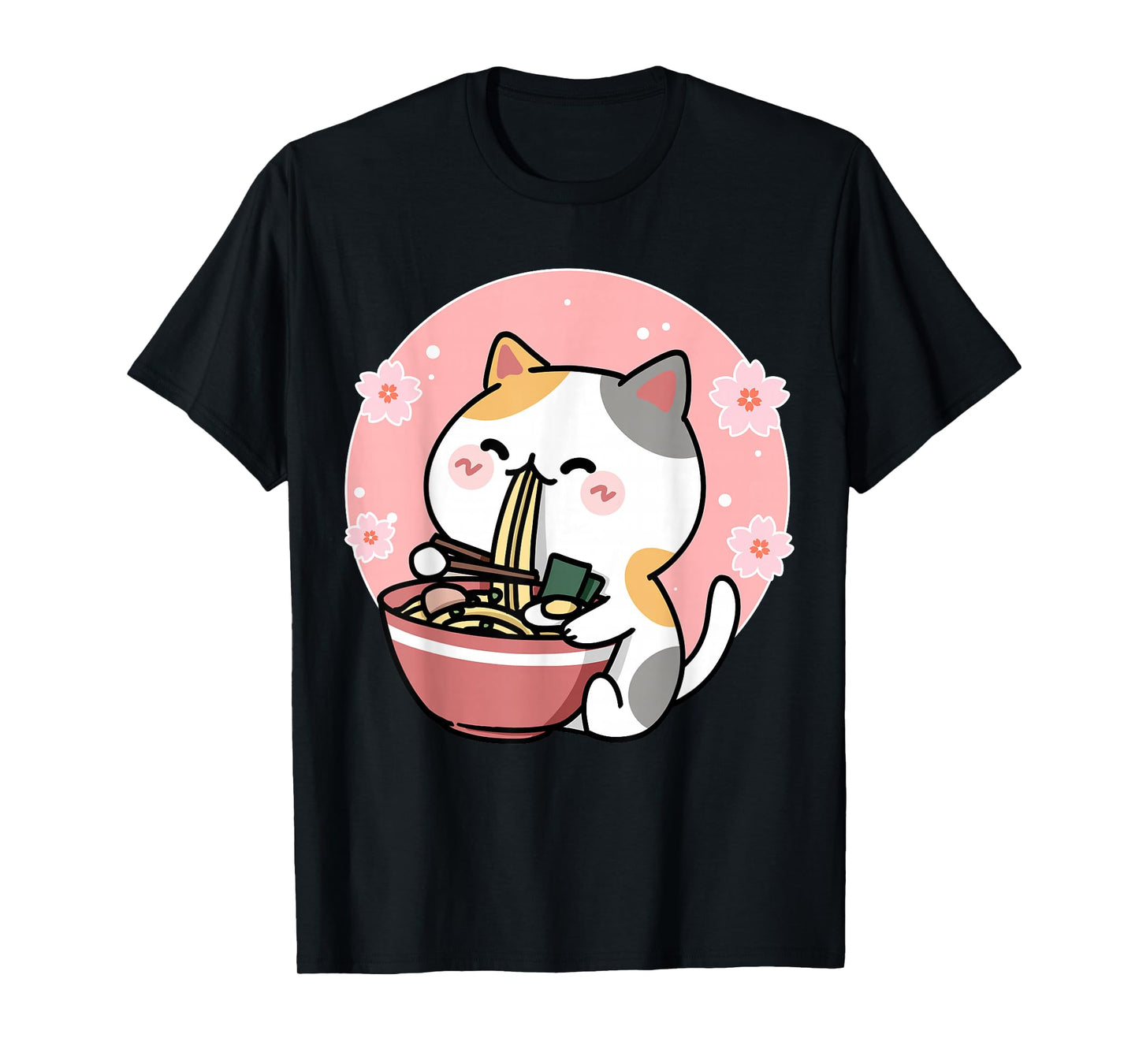 Cute Ramen Cat Kawaii Anime Sakura Pink T-Shirt