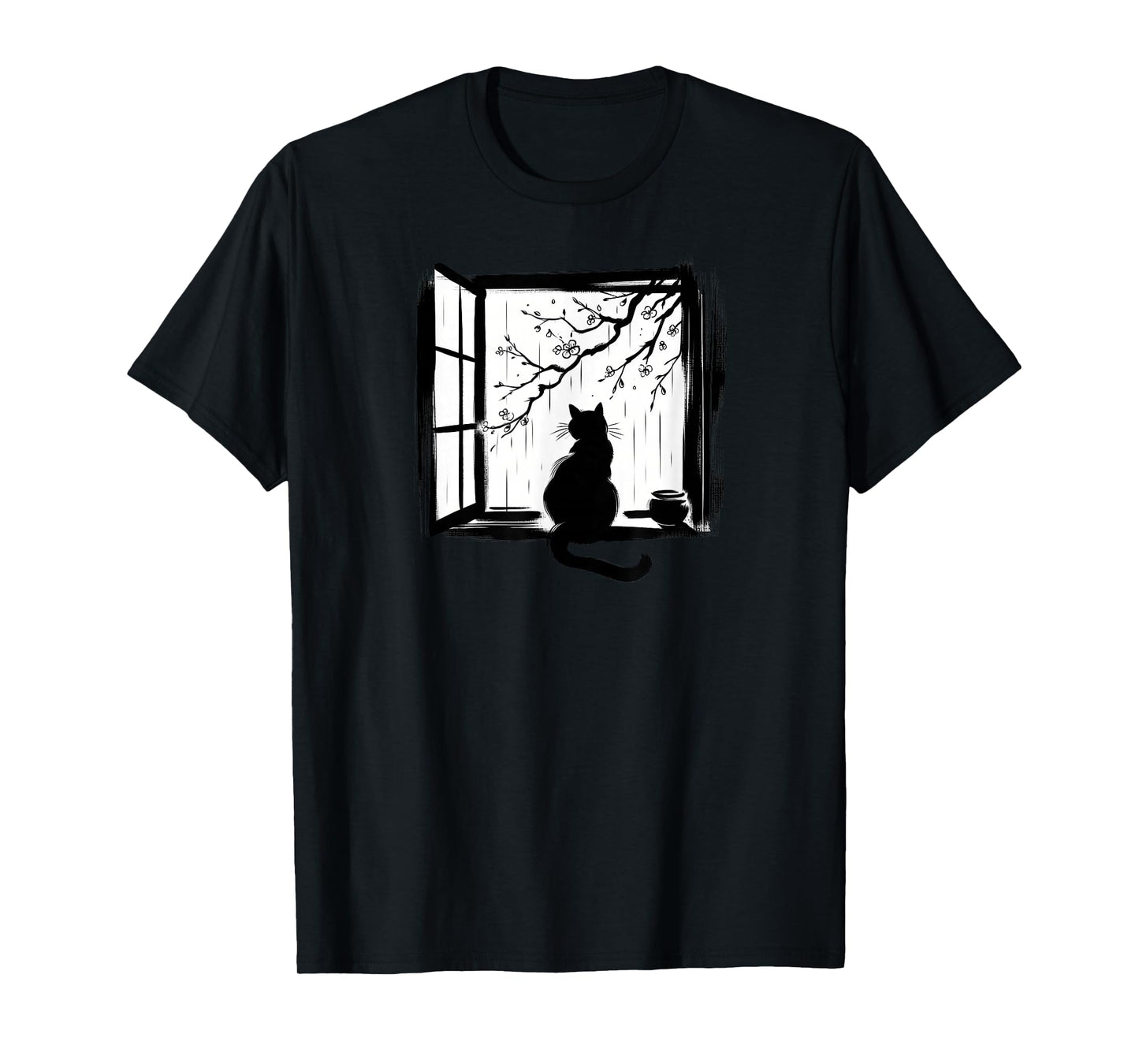 Sumi-e Japanese Art, Cat at Window T-Shirt