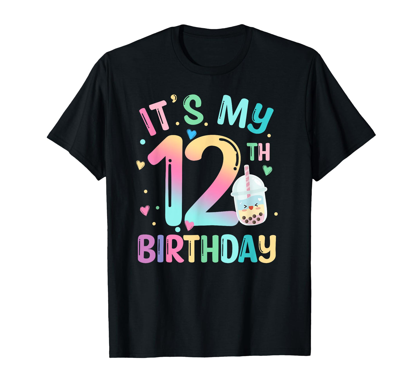 It's My 12th Birthday Bubble Boba Tea Party 12 Year Old Girl T-Shirt