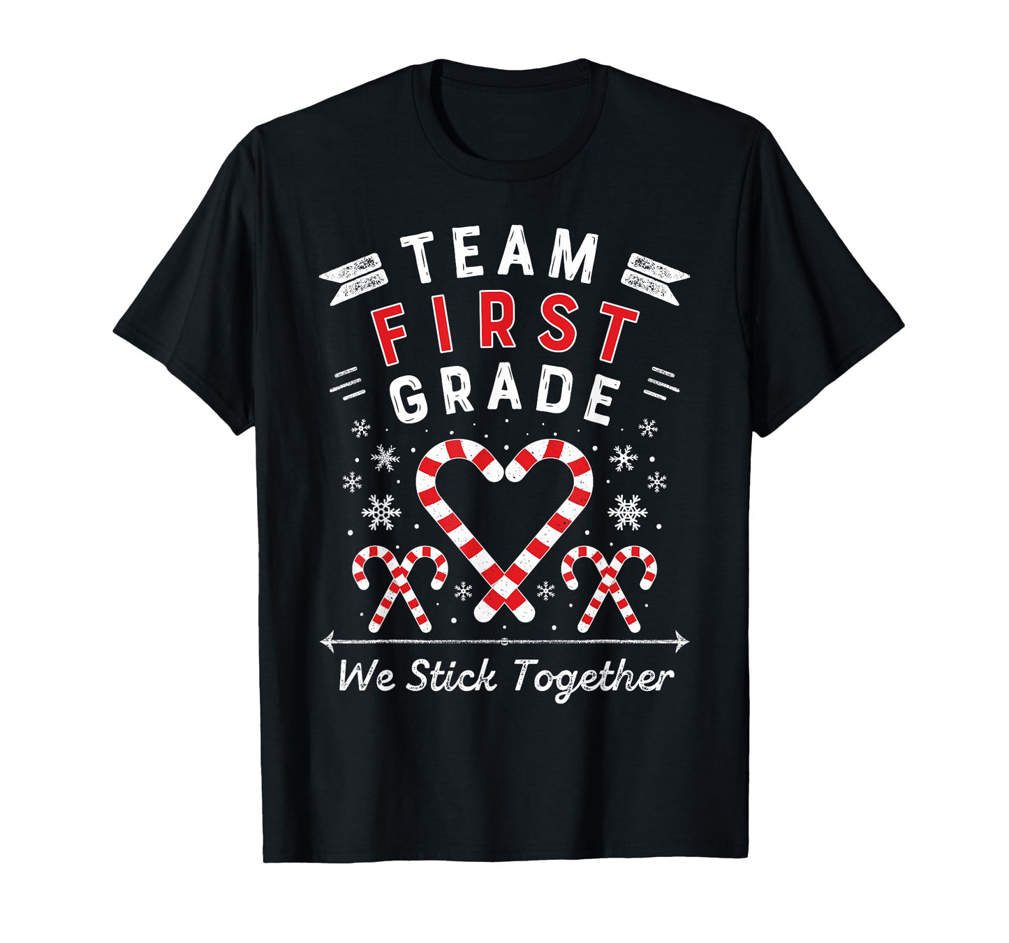 Team First Grade Christmas Candy Cane Heart 1st Xmas Teacher T-Shirt