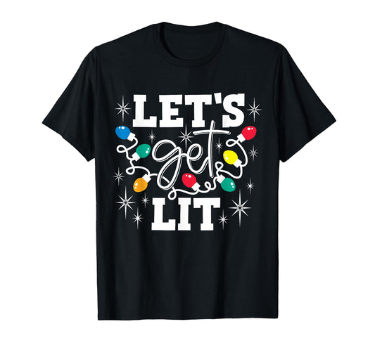 Let's Get Lit Drinking Santa Hat Christmas Lights Funny T-Shirt