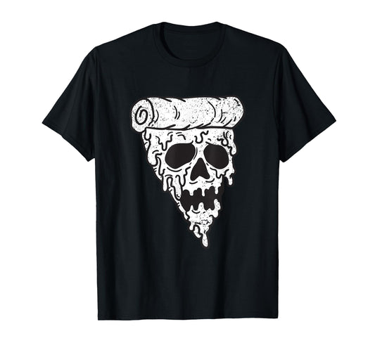 Skull Pizza Halloween Spooky Skeleton Bones Goth Gothic T-Shirt