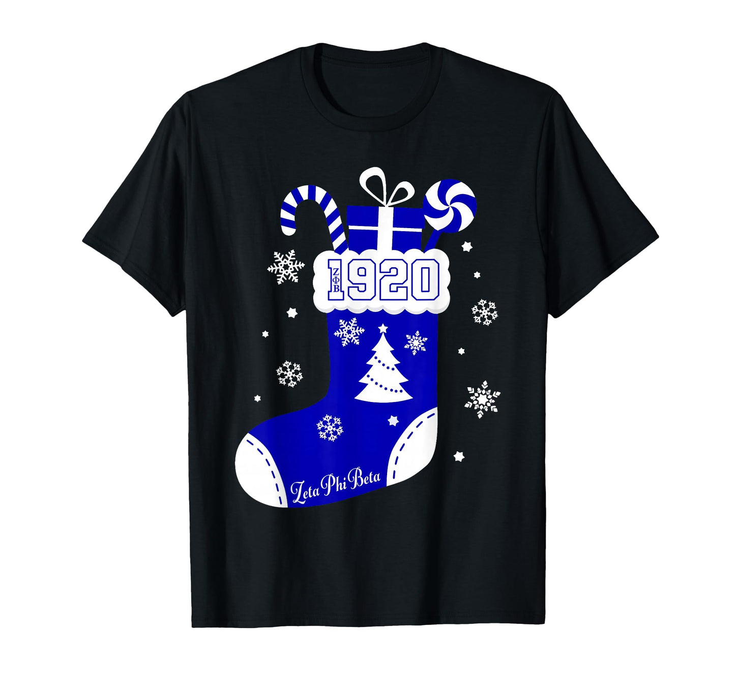 Christmas Sock Candy Cane ZEta Women Girls Apparel Black Casual Modern Holiday T-Shirt