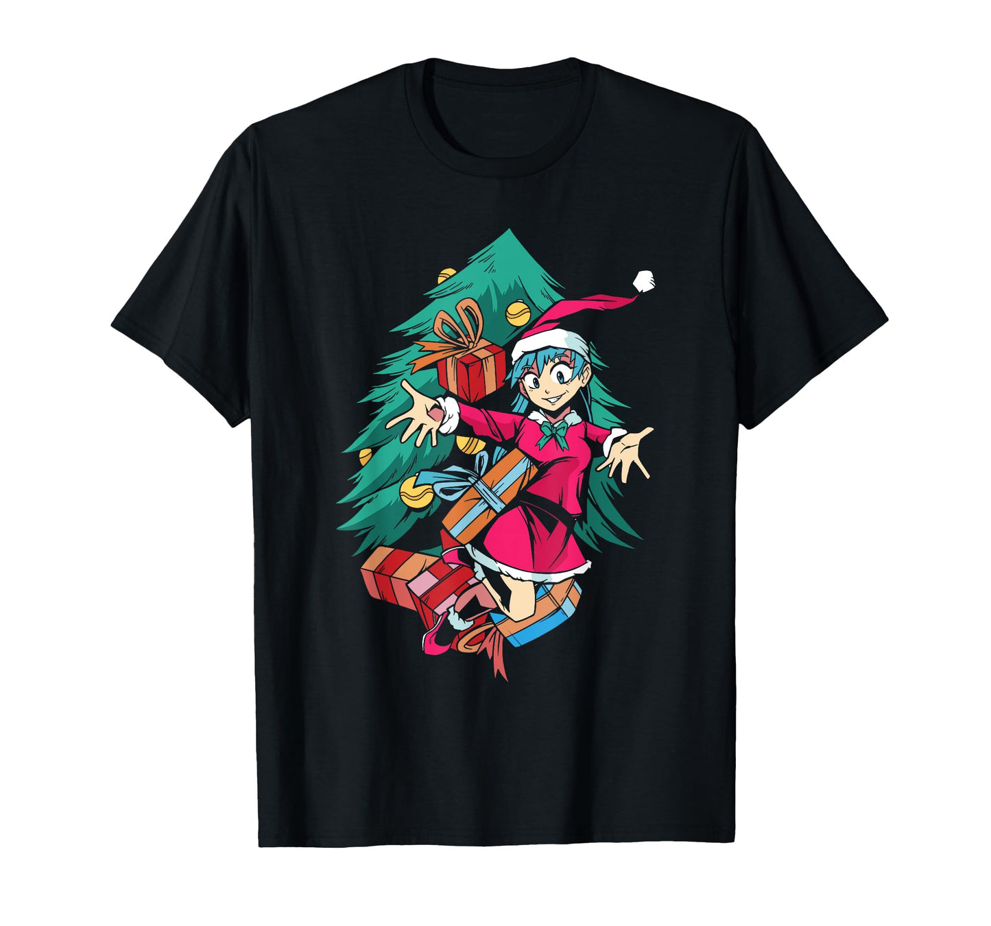 Anime Girl Santa Hat Christmas Pajama Cute Kawaii Xmas Otaku T-Shirt