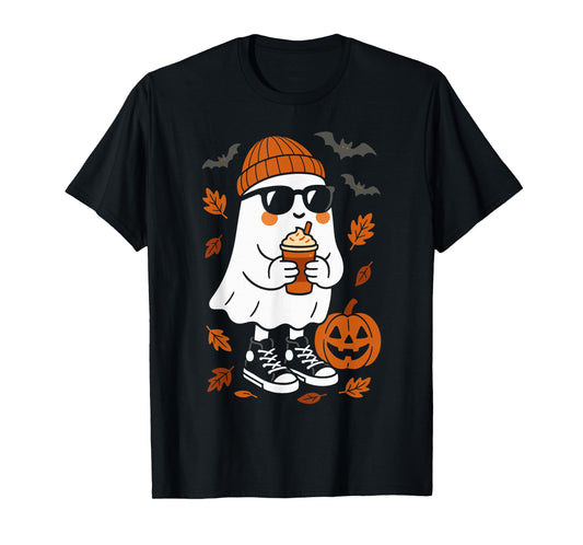 Cute Ghost Pumpkin Men Women Kids Funny Halloween T-Shirt