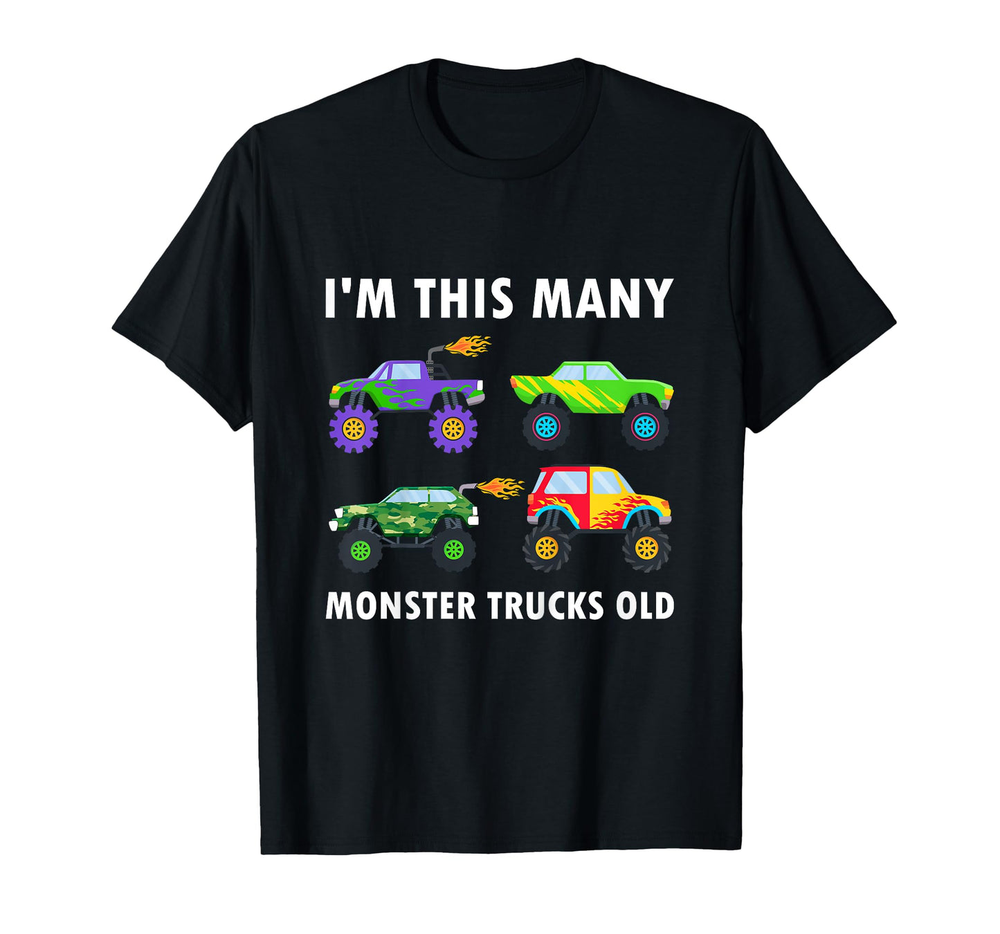 Kids 4 Years Old Boy Monster Trucks Old 4th Birthday Kids T-Shirt