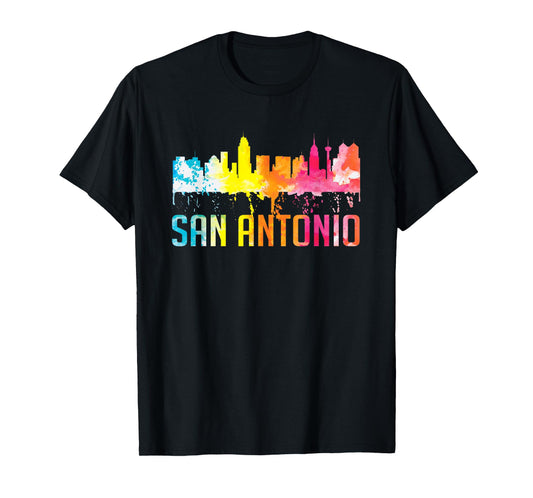 San Antonio Texas Retro Watercolor City Skyline Art Souvenir T-Shirt