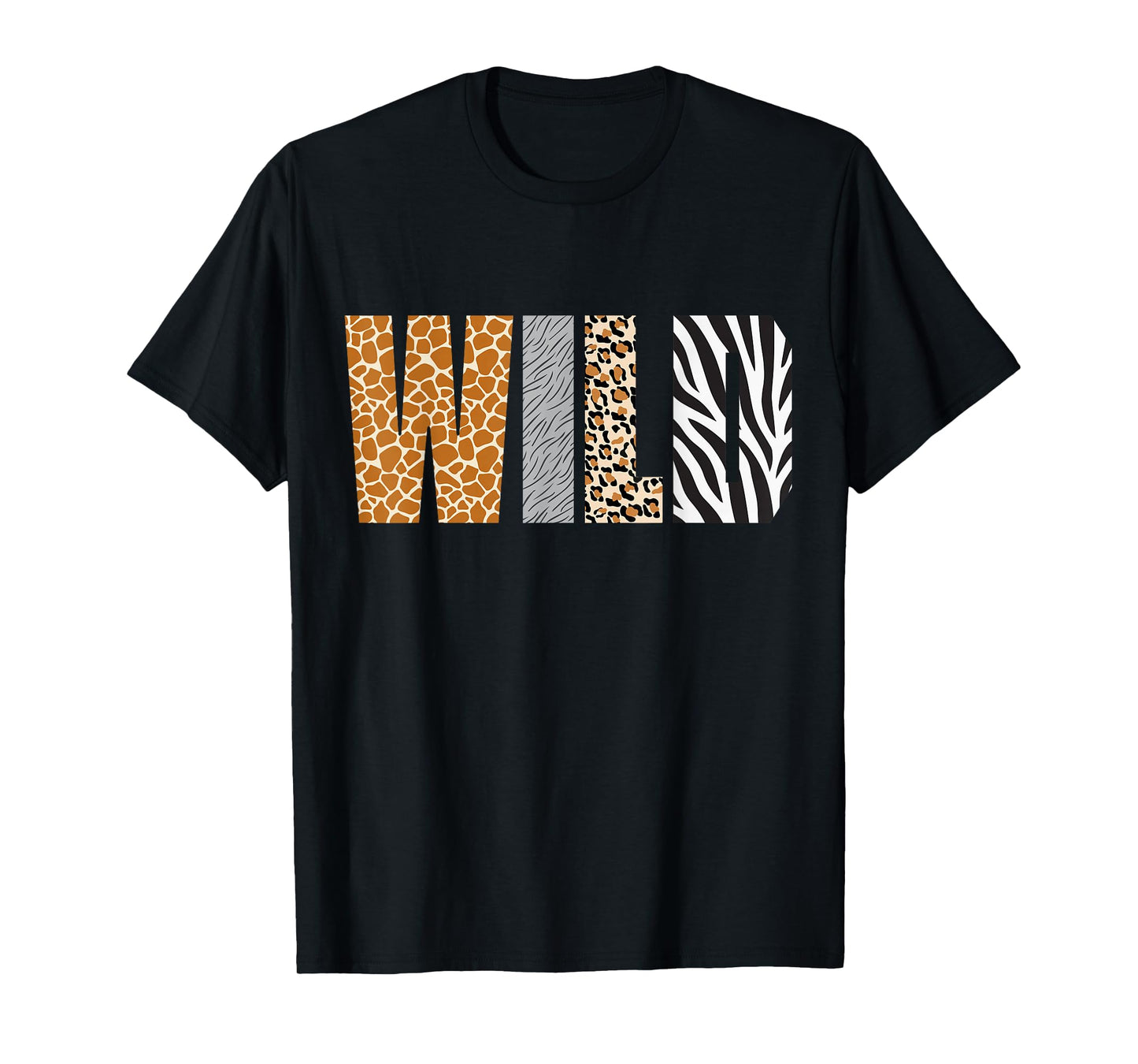 Wild Animal Pattern Giraffe Wolf Leopard Zebra Animal Print T-Shirt