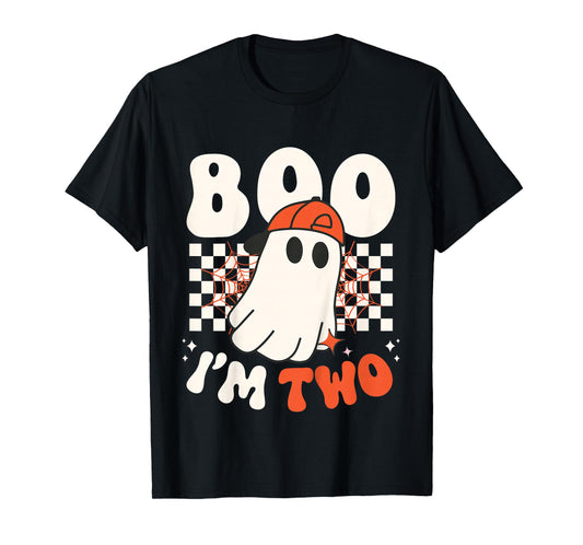 Kids Boo I'm Two Cute Ghost Groovy 2nd Second Birthday Boys Kids T-Shirt