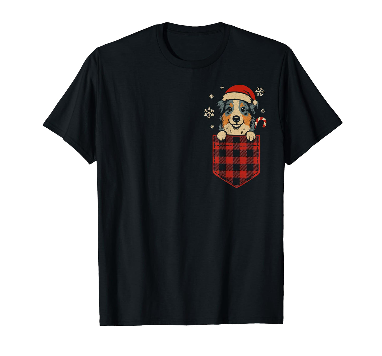 Funny Australian Shepherd Christmas Dog Pocket Aussie Santa T-Shirt