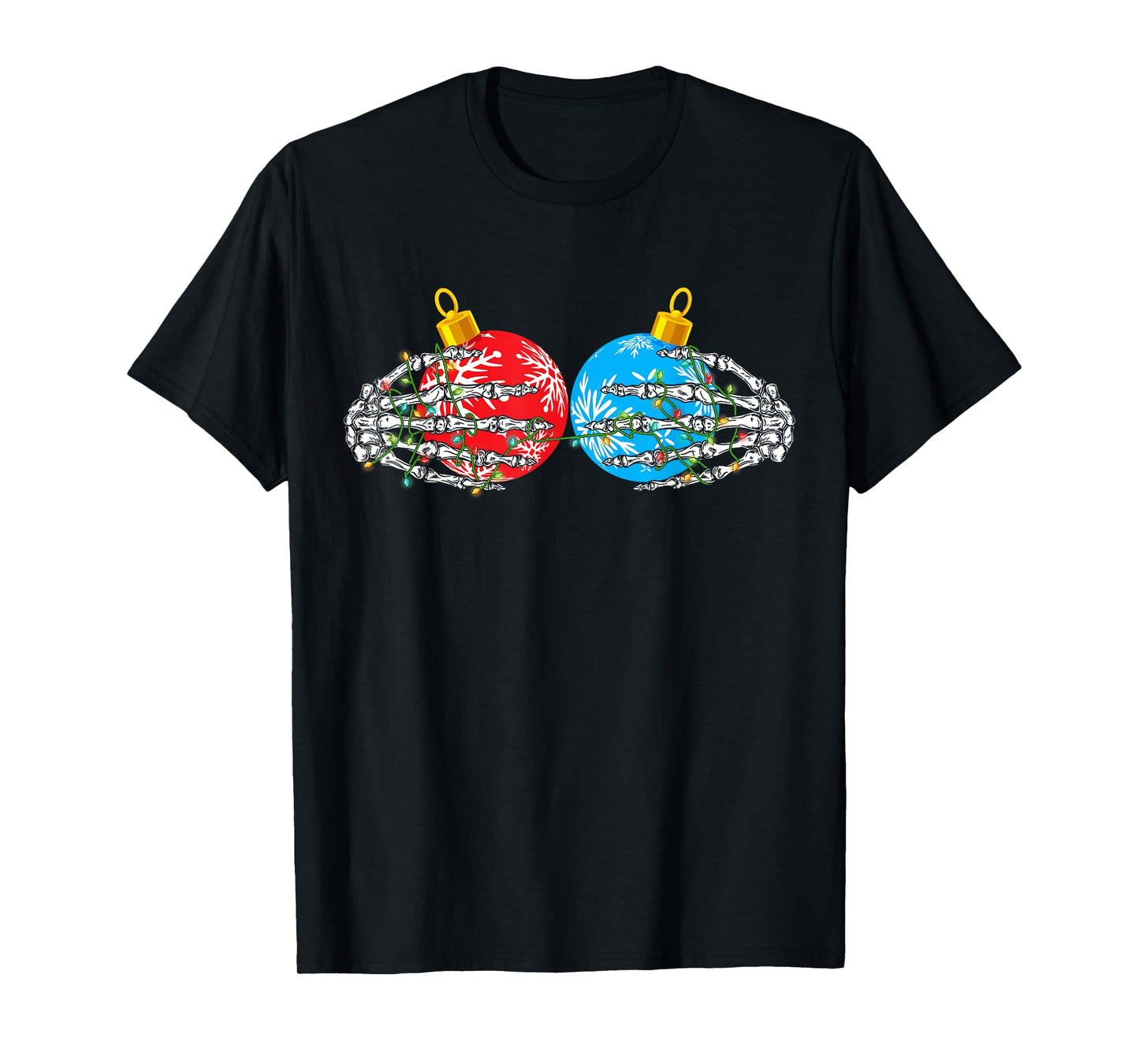 Skeleton Hands On Chest Boobs Christmas Lights Ornament Xmas T-Shirt
