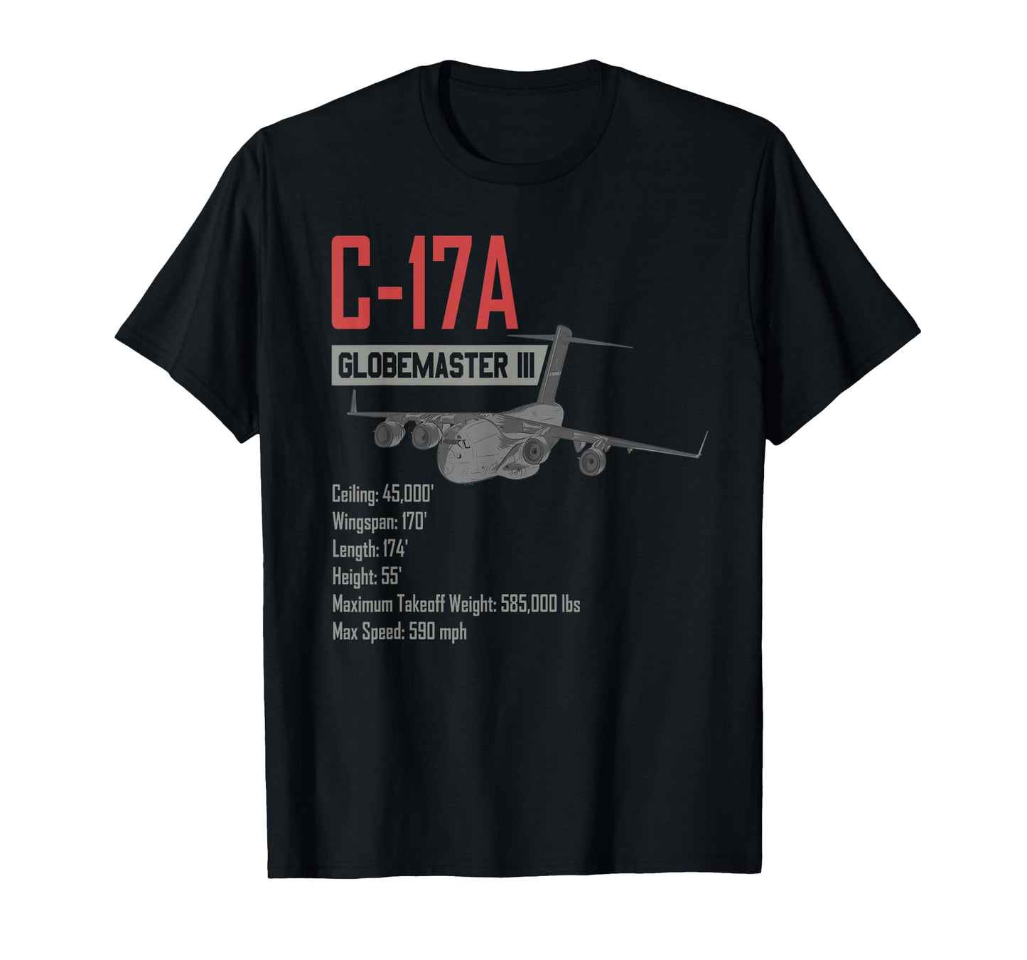 American C17A Globemaster Military Heavy Transport Aircraft T-Shirt