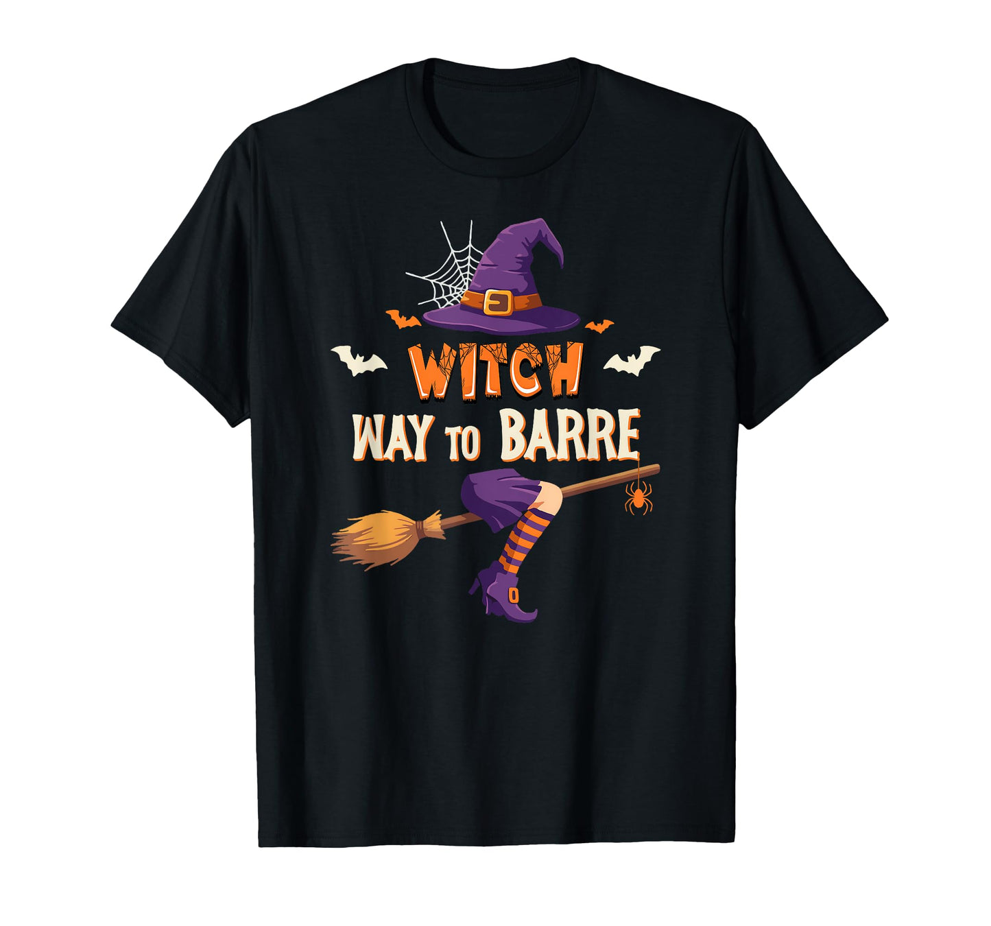 Witch Way To Barre Workout Halloween Funny Bat Hat Lovers T-Shirt
