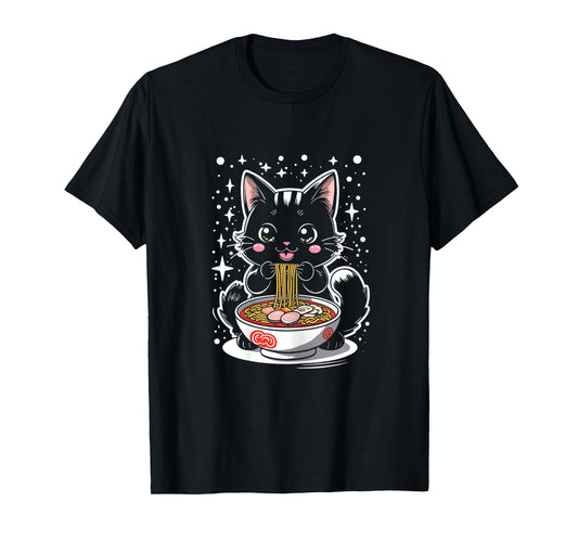 Kawaii Cat Eating Ramen Cat Japanese Funny Cat Anime Noodles T-Shirt