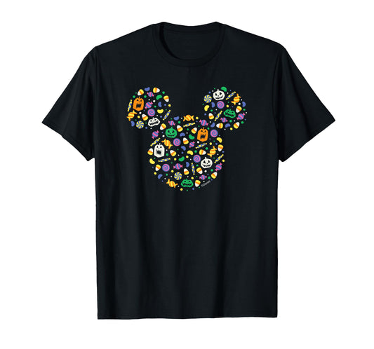 Disney Mickey Mouse Halloween Head Icon Pumpkins and Candy T-Shirt