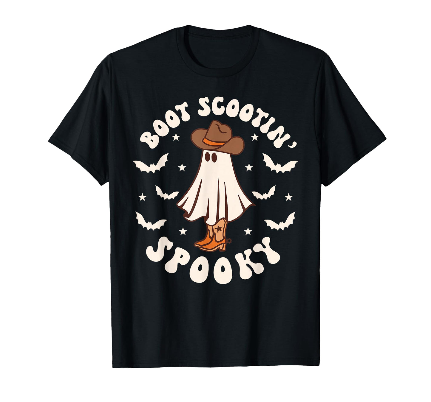 Retro Western Halloween Cute Ghost Funny Boot Scootin Spooky T-Shirt