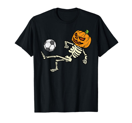 Halloween Soccer Pumpkin Skeleton Football Boys Kids Men T-Shirt
