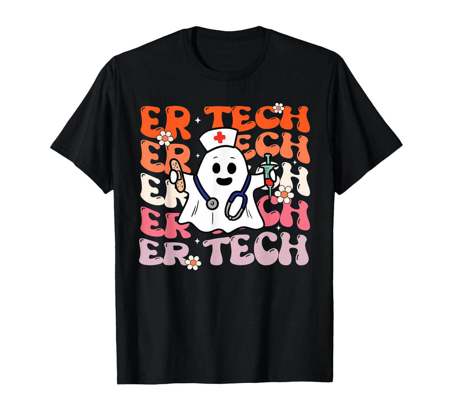 ER Tech Groovy Funny Halloween Ghost Nursing Spooky Costume T-Shirt