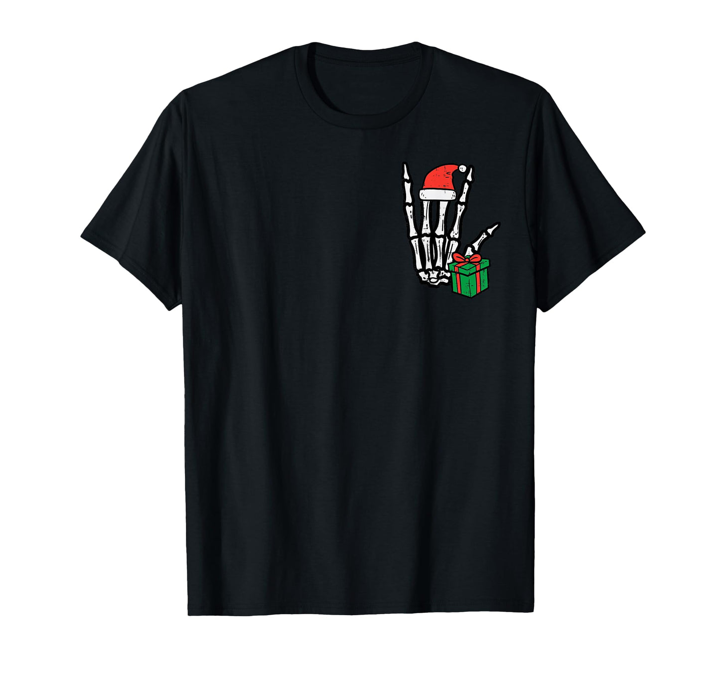 Christmas Rocker Skeleton Hand Pocket Xmas Rock Men Boys Kid T-Shirt