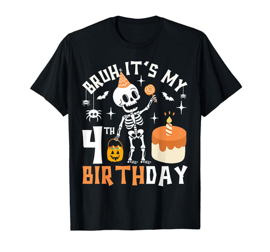 Halloween 4th Birthday Bruh-Funny Skeleton 4th Bday Kids Boy T-Shirt