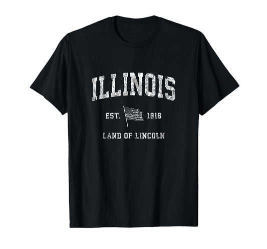 Illinois T-Shirt Vintage US Flag Sports Design Patriotic Tee T-Shirt