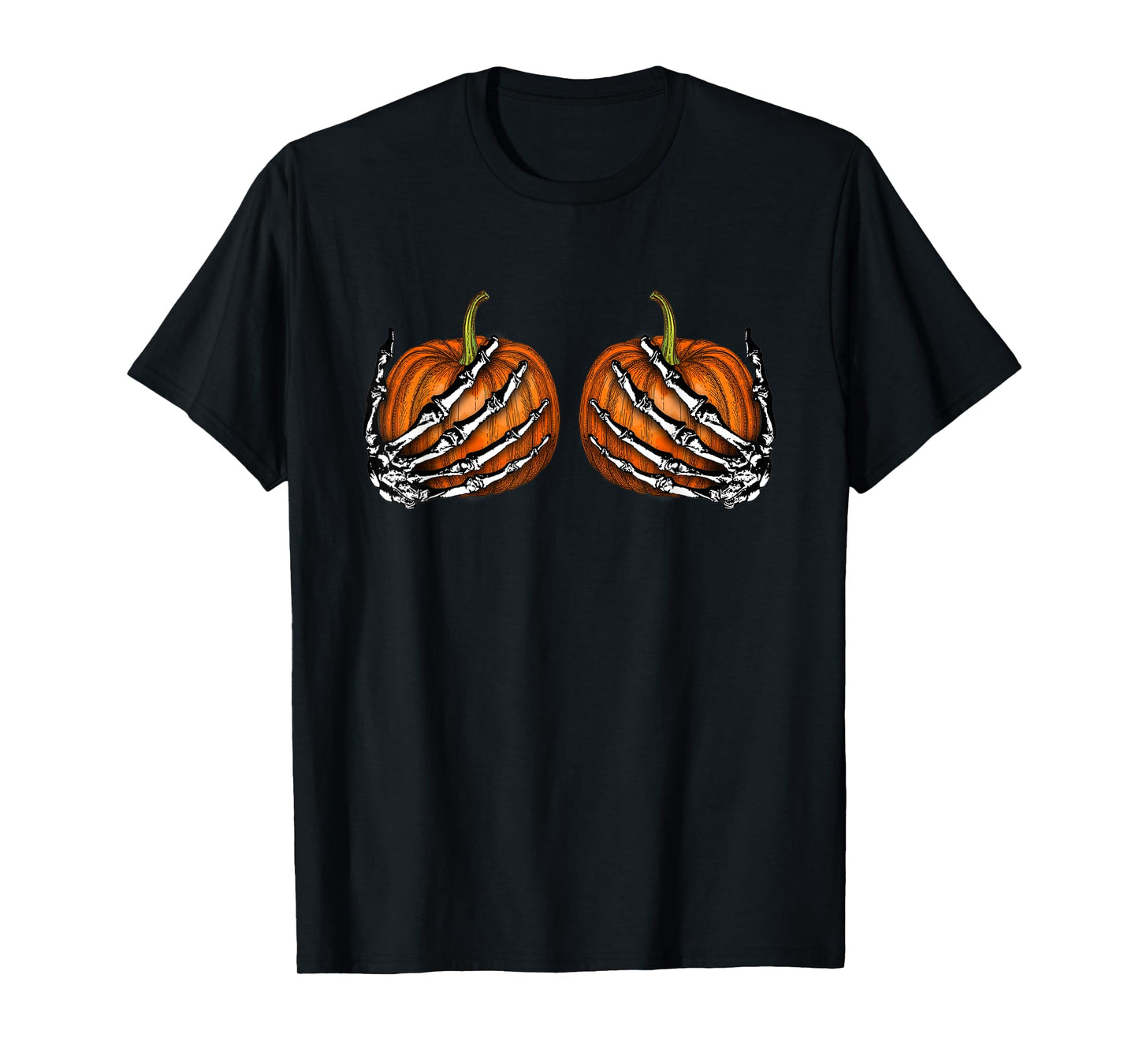 Pumpkin Boobs Skeleton Hands Bra Halloween Party costume T-Shirt